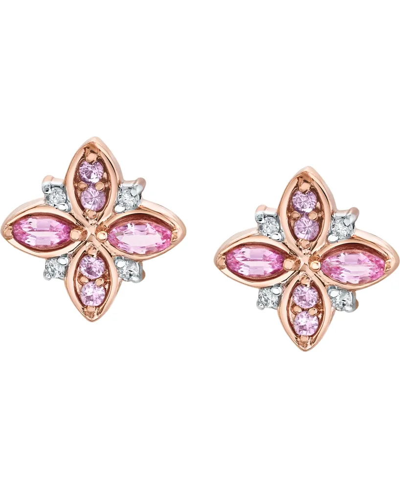 Pink Sapphire (3/4 ct. t.w.) & Diamond (1/20 ct. t.w.) Flower Stud Earrings in 14k Rose Gold
