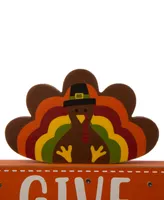 Glitzhome Thanksgiving Lighted Turkey-Word Block Table Decor