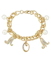 2028 Gold-Tone Crystal Imitation Pearl Mom Charm Chain Bracelet