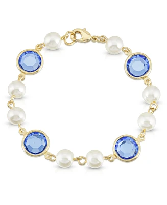 2028 Gold-Tone Imitation Pearl with Channels Link Bracelet