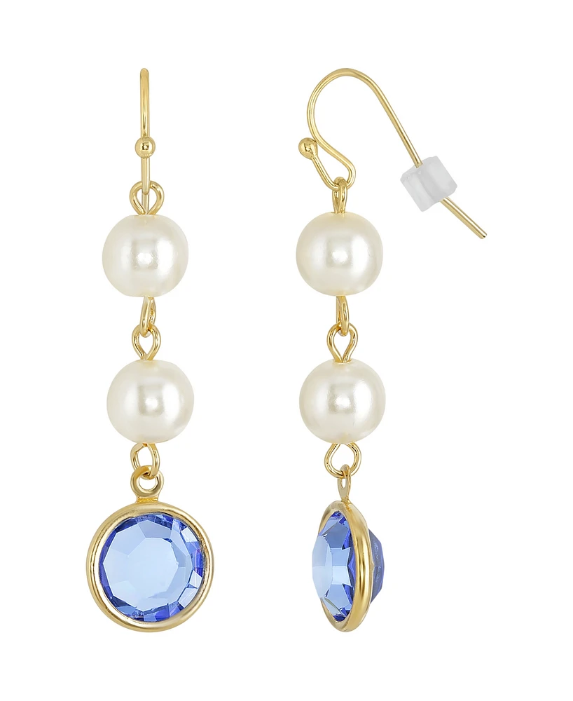 2028 Gold-Tone Imitation Pearl with Blue Channels Drop Earring