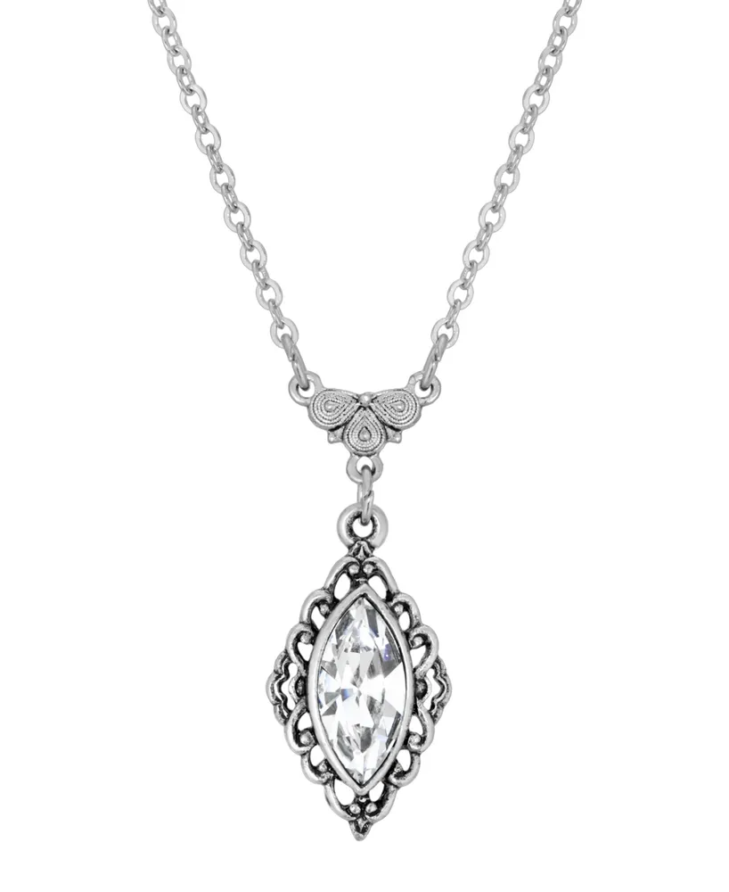 2028 Silver-Tone Crystal Diamond Drop 16" Adjustable Necklace