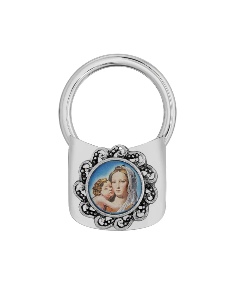 Symbols of Faith Silver-Tone Mary and Child Decal Key Fob