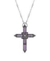 Symbols of Faith Silver-Tone Purple Moonstone Purple Crystal Cross 20" Necklace