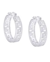 Macy's Diamond Accent Silver-plated Greek Key Hoop Earrings