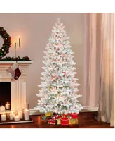 Puleo 7.5FT Pre-Lit Slim Flocked Franklin Fir Artificial Christmas Tree