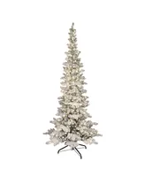 Puleo 7.5FT Pre-Lit Flocked Slim Wyoming Pine Artificial Christmas Tree