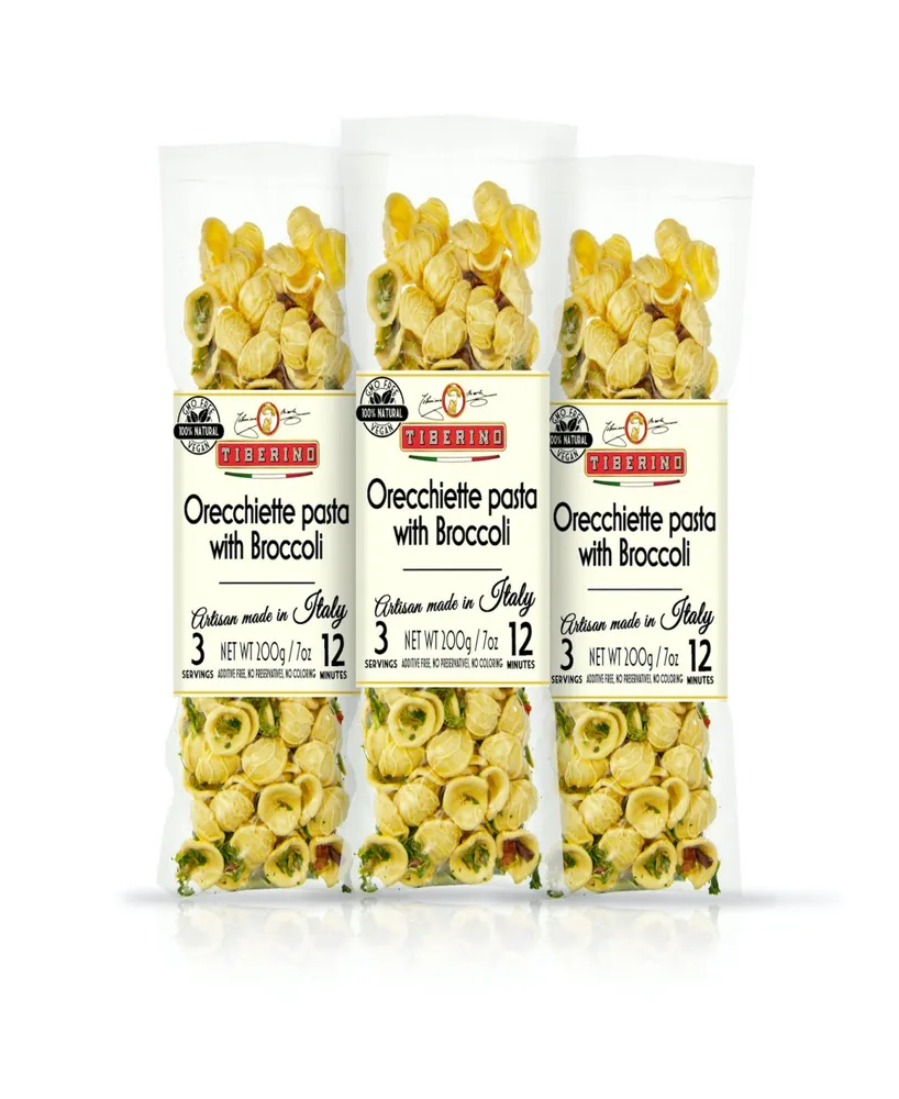 Tiberino One Pot Dish - Orecchiette Pasta with Broccoli Rapini - 7oz 200 Grams, Pack of 3