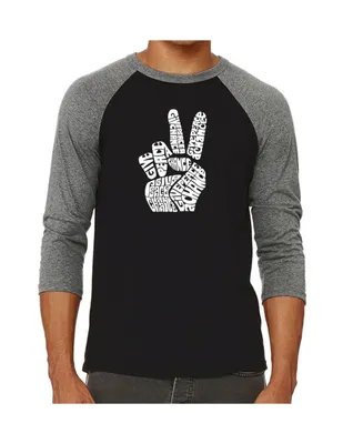 La Pop Art Peace Fingers Men's Raglan Word T-shirt