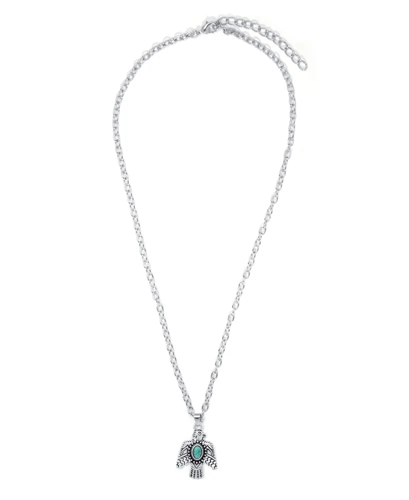 Macy's Simulated Turquoise Silver Plated Eagle Pendant Necklace - Silver