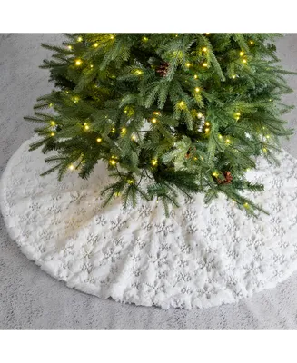 Glitzhome Plush Snowflake Christmas Tree Skirt