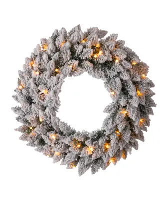 Glitzhome Pre-Lit Snow Flocked Christmas Wreath with Warm Led Light