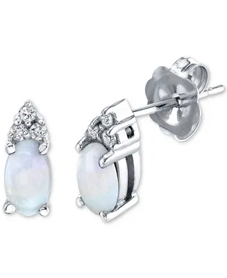 Opal (3/8 ct. t.w.) & Diamond (1/20 ct. t.w.) Stud Earrings in 14k White Gold