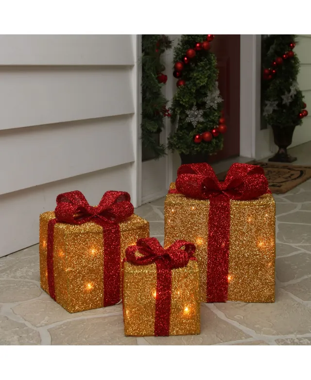 Set of 3 Lighted Green with Red Bows Gift Boxes Outdoor Christmas  Decorations 13, Color: Green - JCPenney