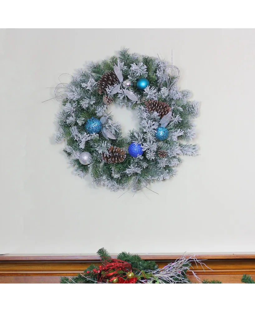 Northlight Flocked Pine with Ornaments Artificial Christmas Wreath-Unlit