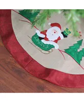 Northlight Burlap Santa Claus in Sleigh Embroidered Christmas Tree Skirt