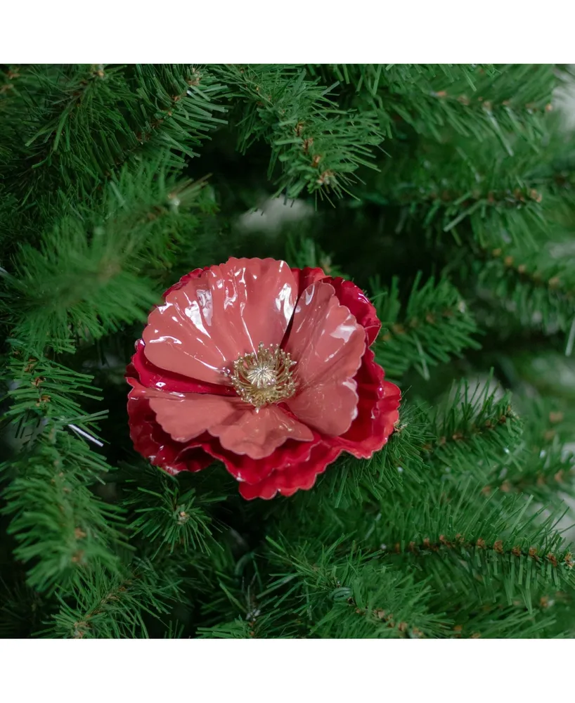 Northlight Shiny Coral Poppy Clip Christmas Ornament