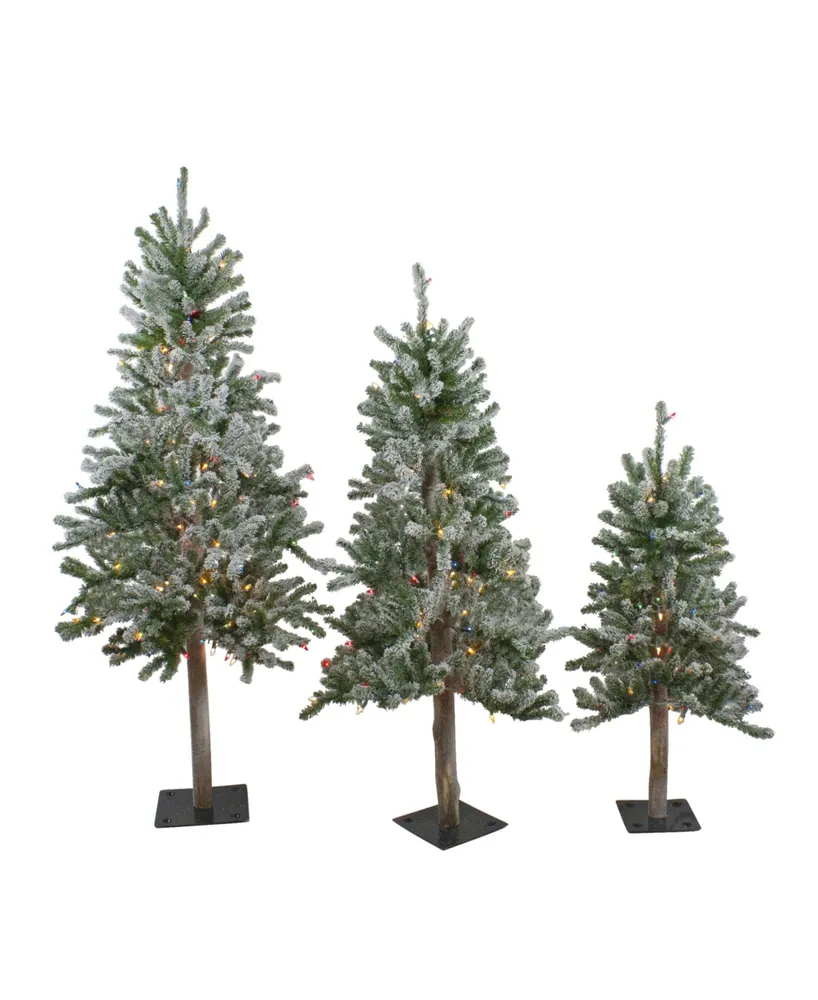 Northlight Pre-Lit Flocked Alpine Artificial Christmas Trees, Set of 3