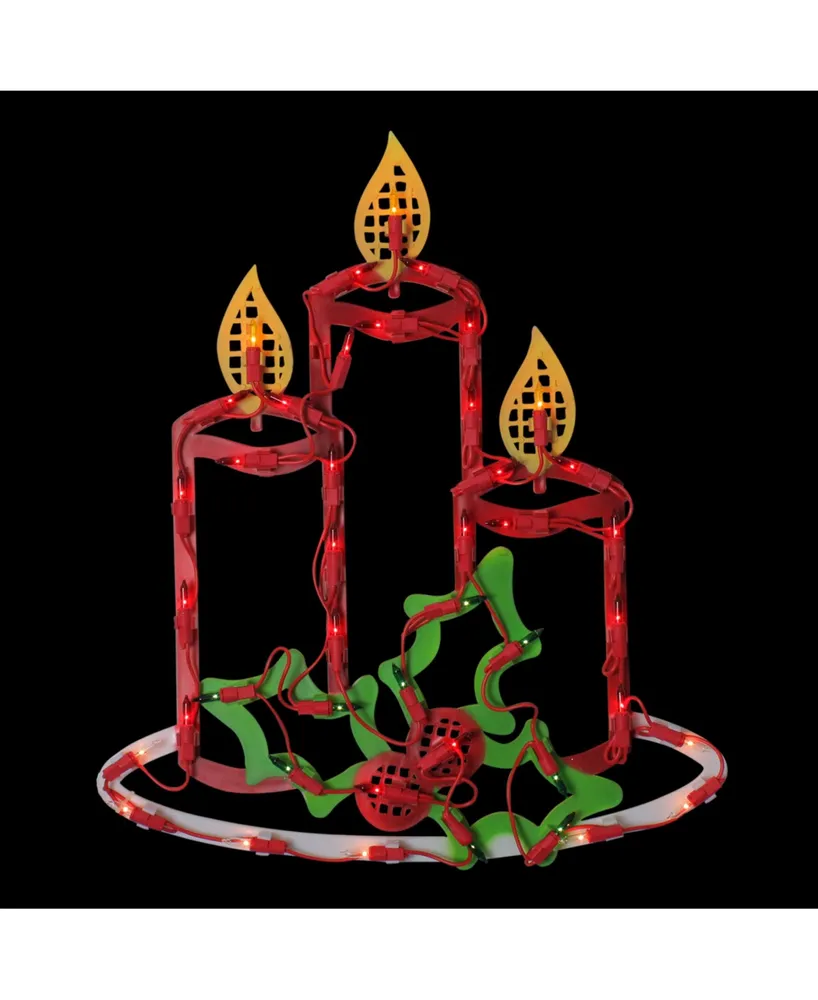 Northlight Lighted Candles with Holly and Berry Christmas Window Silhouette