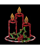 Northlight Lighted Candles with Holly and Berry Christmas Window Silhouette