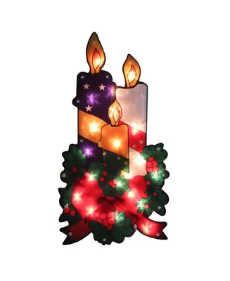 Northlight Lighted Holly and Berry with Candles and Bow Christmas Window Silhouette