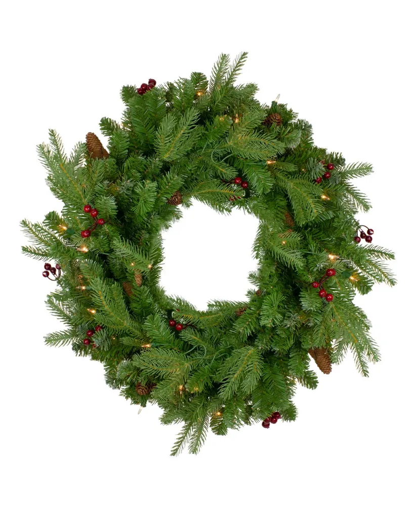 Northlight Pre-Lit Mixed Winter Berry Pine Artificial Christmas Wreath-Clear Lights