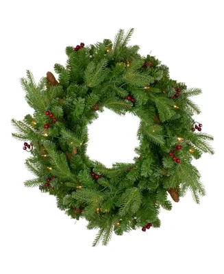 Northlight Pre-Lit Mixed Winter Berry Pine Artificial Christmas Wreath-Clear Lights
