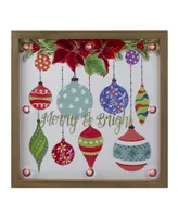 Northlight Wooden Frame "Merry Bright" with Hanging Ornaments and Glitter Christmas Plaque