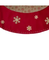 Northlight Burlap Glitte Snowflake Rustic Christmas Tree Skirt with Velvet Textured Trim