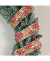 Northlight and Poinsettia Christmas Wired Craft Ribbon Yards