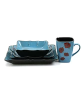 Elama Aloha Tide 16 Piece Luxurious Stoneware Dinnerware Set