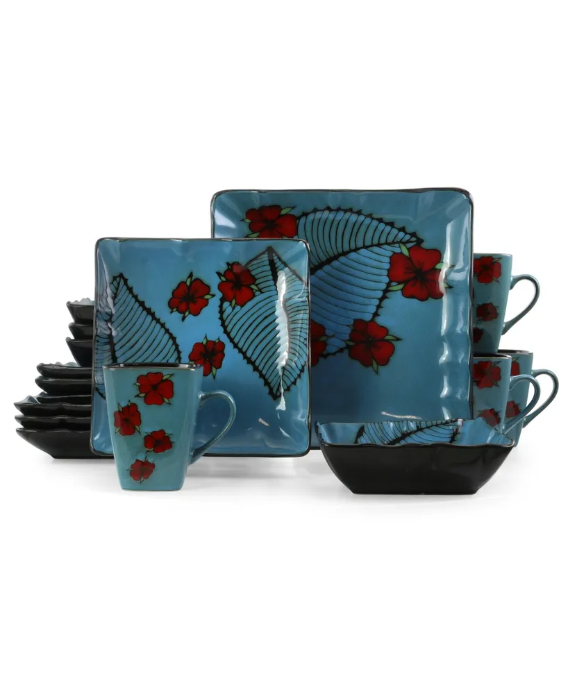 Elama Aloha Tide 16 Piece Luxurious Stoneware Dinnerware Set