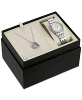 Bulova Women's Crystals Stainless Steel Bracelet Watch 27mm Box Set - Silver