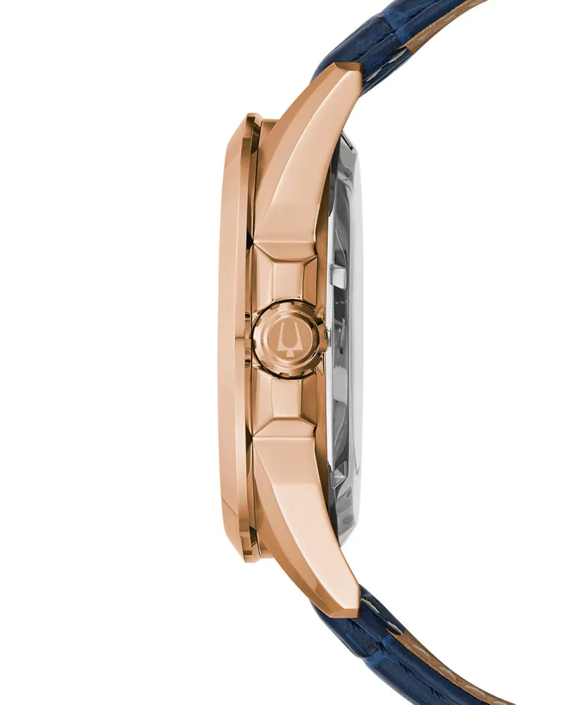 Bulova Men's Automatic Classic Sutton Blue Leather Strap Watch 46mm - Rose Gold