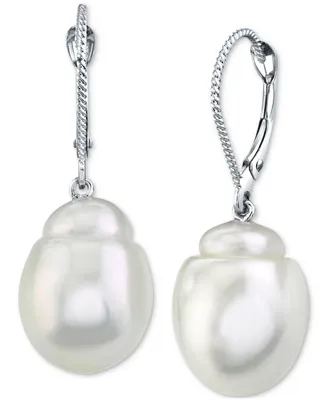 Cultured White South Sea Baroque Pearl (11mm) Drop Earrings in 14k White Gold