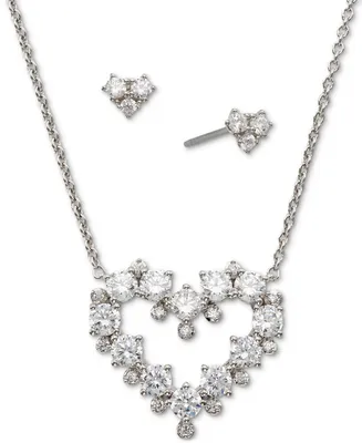 Eliot Danori Gold-Tone 2-Pc. Set Cubic Zirconia Heart Pendant Necklace & Matching Stud Earrings, Created for Macy's