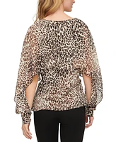 Dkny Petite Animal-Print Long-Sleeve Cape Top