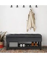 Simpli Home Cosmopolitan Storage Ottoman Bench with Open Bottom