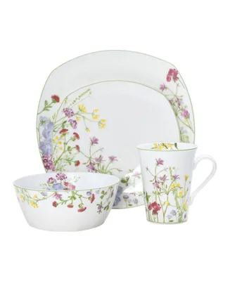 Mikasa Wildflower Garden Square 16 Piece Dinnerware Set, Service for 4