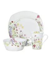 Mikasa Wildflower Garden Square 16 Piece Dinnerware Set, Service for 4