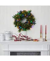 Nearly Natural Mixed Pine Artificial Christmas Wreath with 50 Led Lights, Berries and Pine Cones