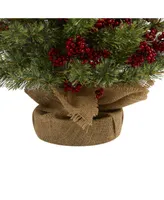 Nearly Natural Berry and Pine Artificial Christmas Tree with 100 Warm Lights and Burlap Wrapped Base