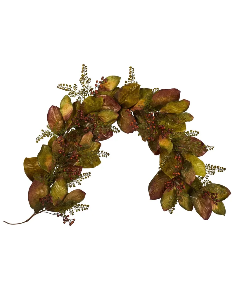 Nearly Natural Autumn Magnolia Leaf and Berries Artificial Garland