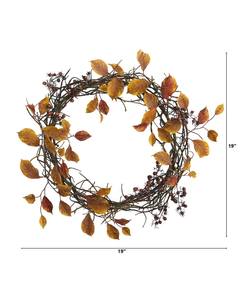 Nearly Natural Harvest Leaf, Berries and Twig Artificial Wreath