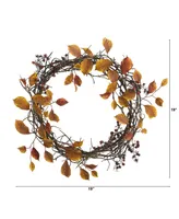 Nearly Natural Harvest Leaf, Berries and Twig Artificial Wreath