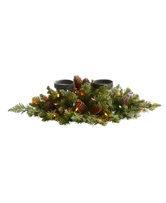 Nearly Natural Flocked Artificial Christmas Double Candelabrum with 35 Lights and Pine Cones
