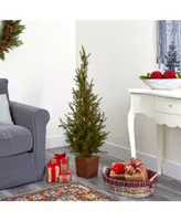 Nearly Natural Alpine "Natural Look" Artificial Christmas Tree in Wood Planter with Pine Cones