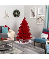 Nearly Natural Flocked Fraser Fir Artificial Christmas Tree with 250 Lights, 26 Globe Bulbs and 490 Bendable Branches