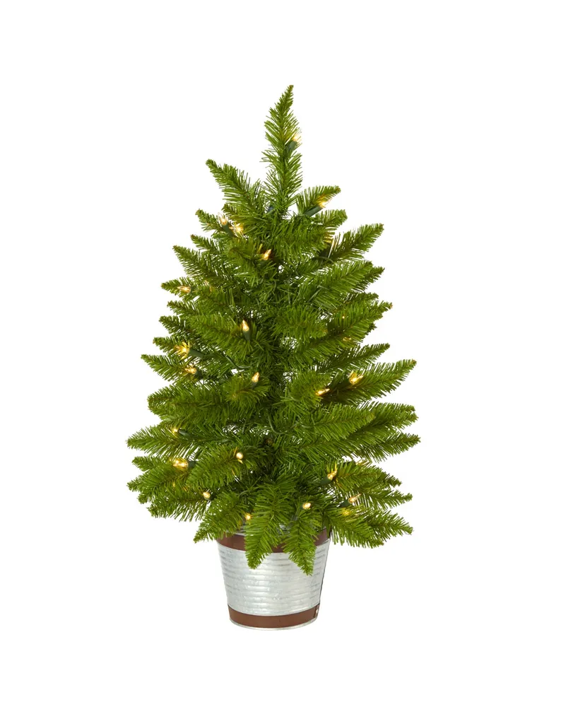 Nearly Natural Providence Pine Artificial Christmas Tree in Decorative Planter with 35 Warm Lights and 51 Bendable Branches