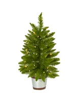 Nearly Natural Providence Pine Artificial Christmas Tree in Decorative Planter with 35 Warm Lights and 51 Bendable Branches